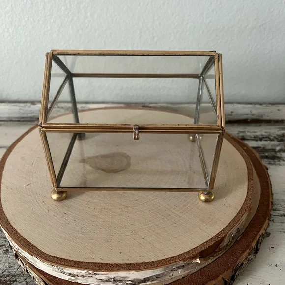Vintage DISPLAY CASE BOX GLASS & BRASS KeepSake Curio Terrarium Hinge Lid Footed - Picture 1 of 9